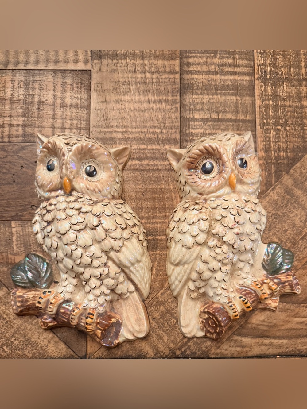 2 Vintage Ceramic Owl Wall Plaque hand-painted Super Cute!